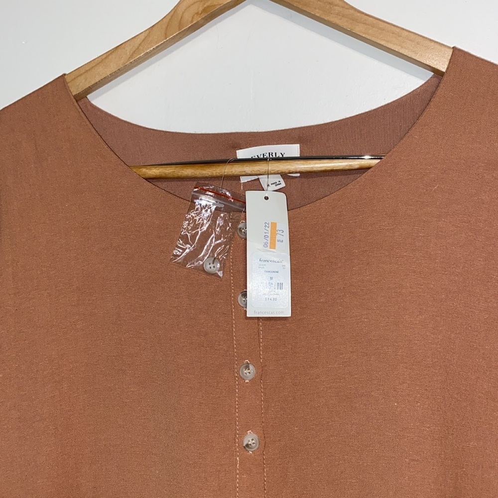 NWT Everly Peach Tan Linen Blend Tunic Top or Mini Dress size Medium - Picture 3 of 11